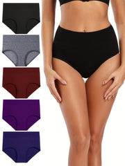 5 Pack Plus Size Panties Set Womens Plus Solid High Waisted Briefs Set