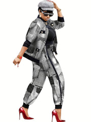 Plaid Button Two piece Set Contrast Trim Jacket & Casual Pants Outfits