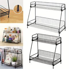 Double Layer Bathroom Organizer Metal Basket Storage Shelf Rack