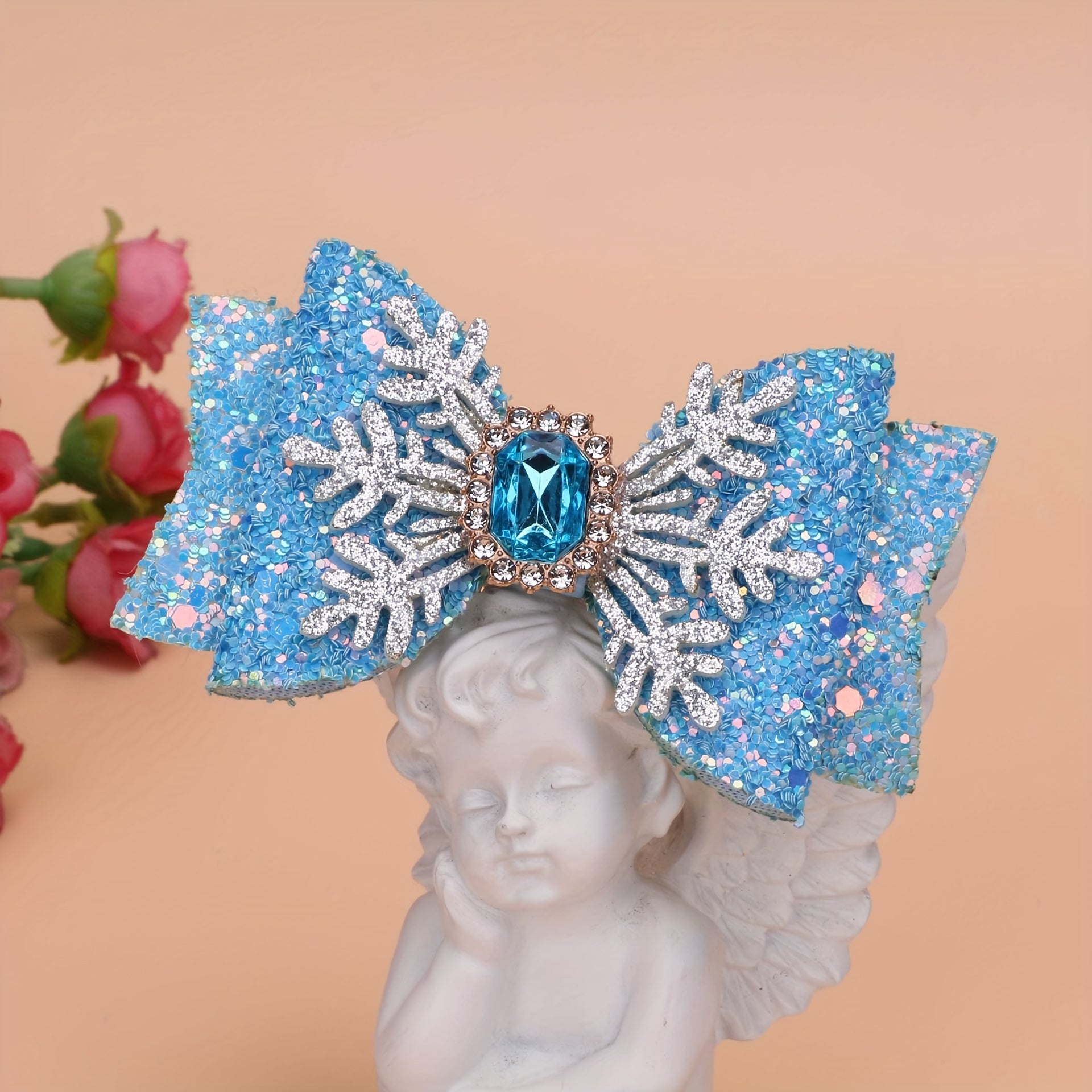 Snowflake Sequin Hair Bow Clip For Girls Kids