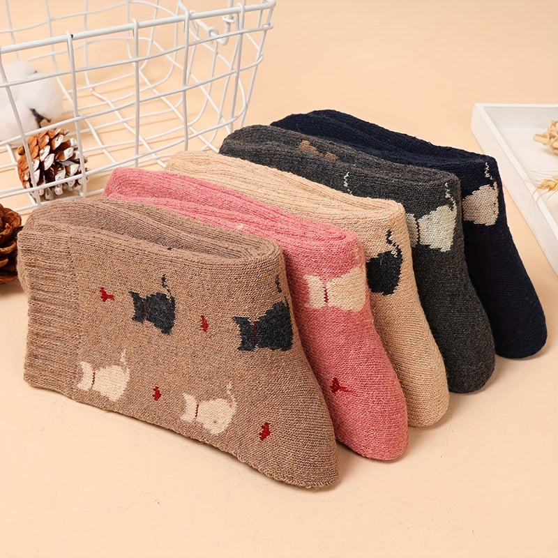 5 Pairs Cute Cat Print Socks Mid Tube Women's Stockings