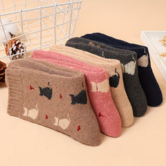 5 Pairs Cute Cat Print Socks Mid Tube Women's Stockings