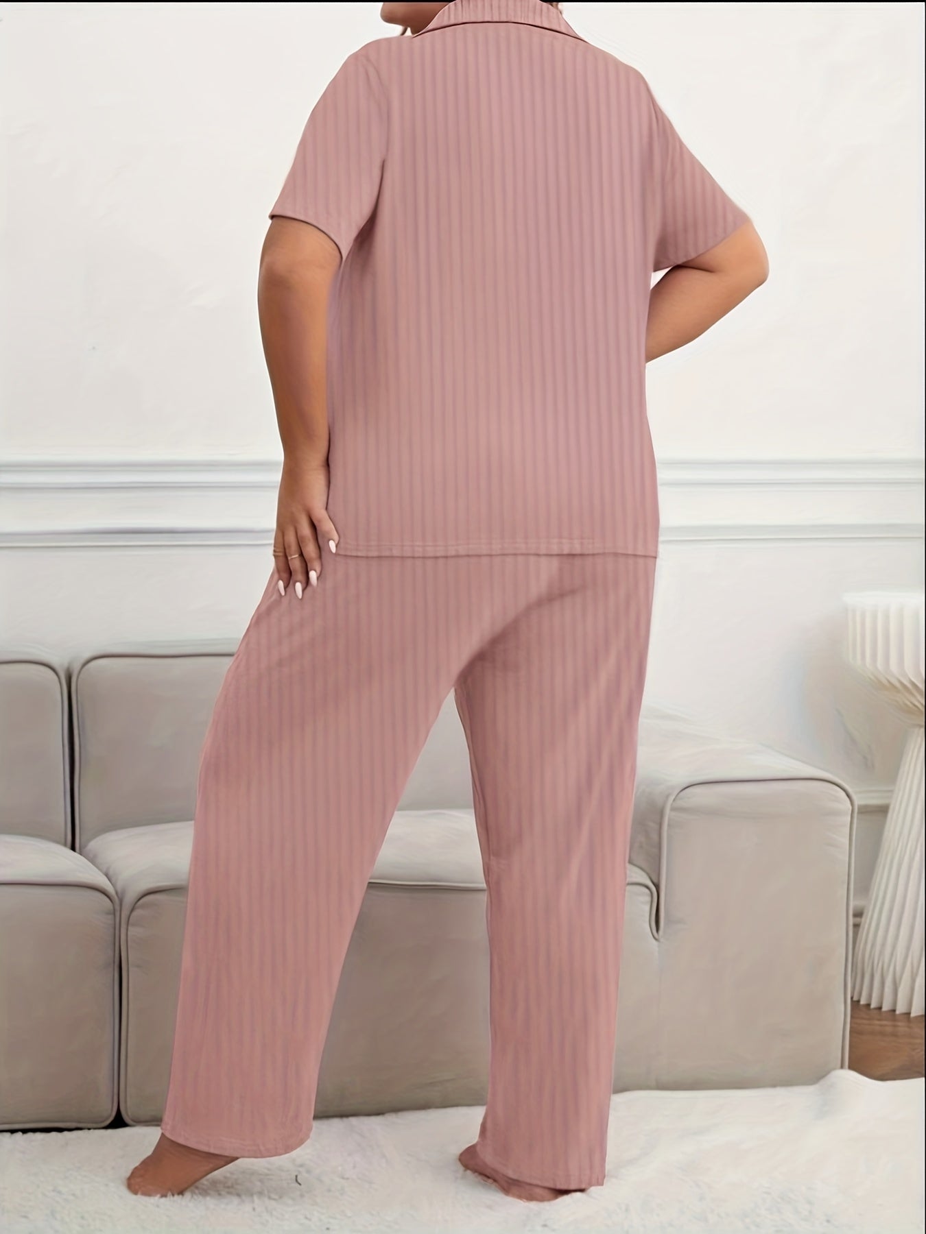 Ribbed Knit Polo Neck Top & Pants Lounge Set