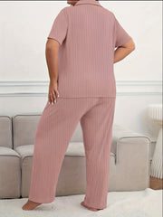 Ribbed Knit Polo Neck Top & Pants Lounge Set