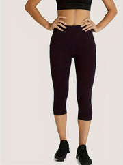 Yoga Cropped Leggings Solid High Stretch Tight Pants With Pocket