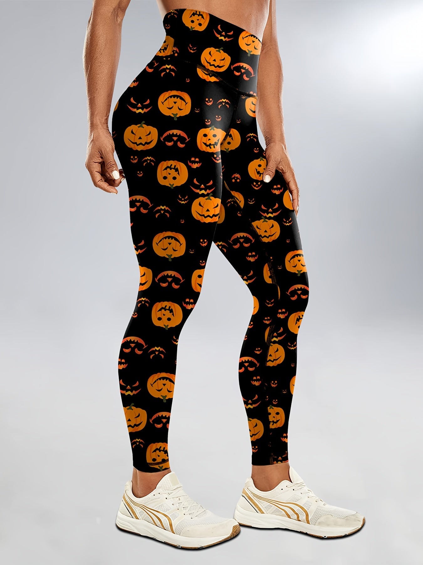 Halloween Cat Pumpkin Print Yoga Leggings High Waist Sports Tight Pants