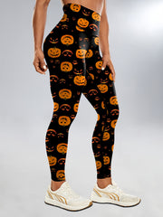Halloween Cat Pumpkin Print Yoga Leggings High Waist Sports Tight Pants