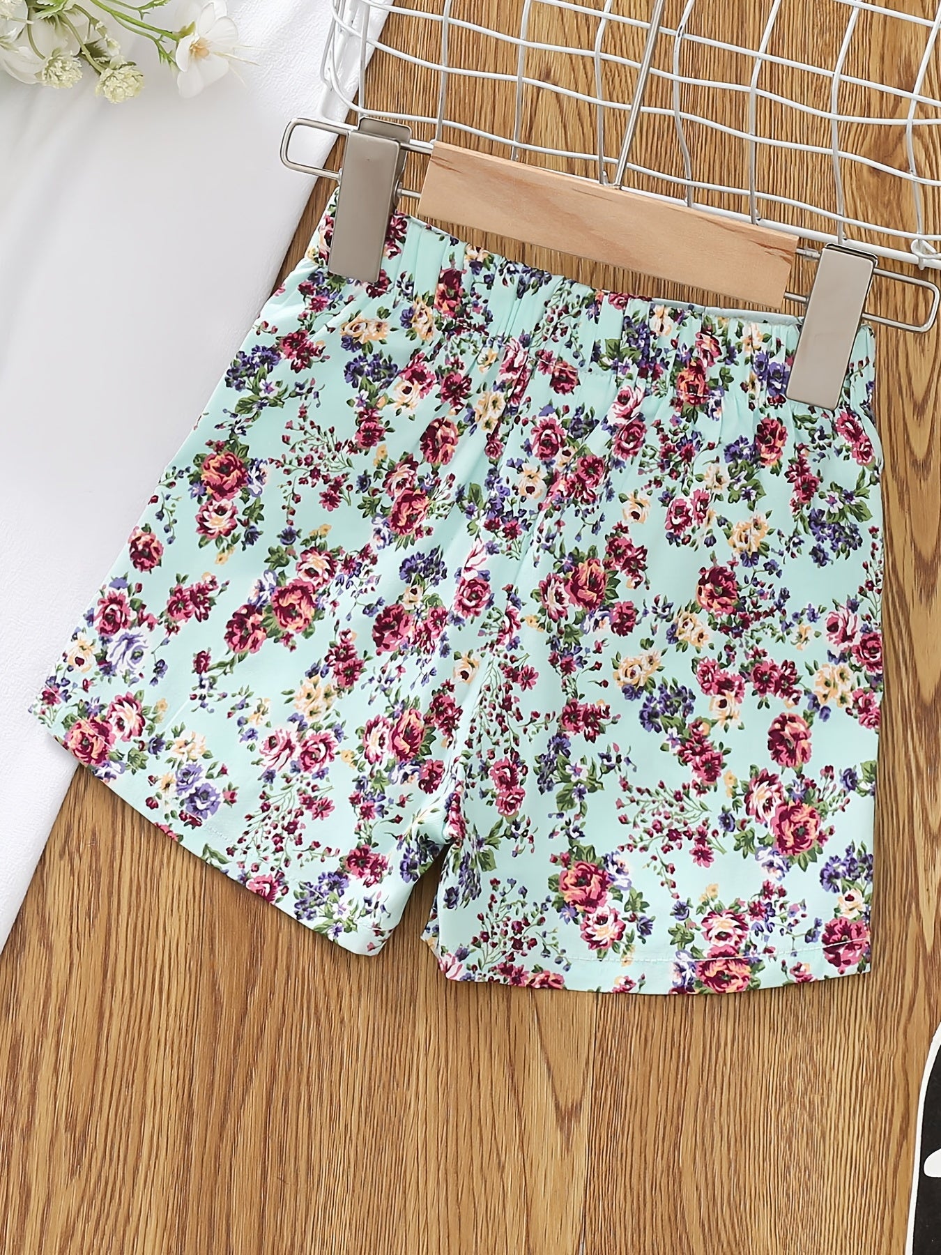 Girls Cotton Floral Elastic Waist Shorts Kids Summer Clothes