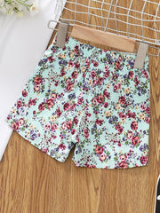 Girls Cotton Floral Elastic Waist Shorts Kids Summer Clothes