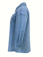 Casual Denim Jacket Women's Plus Solid Button Up Long Sleeve