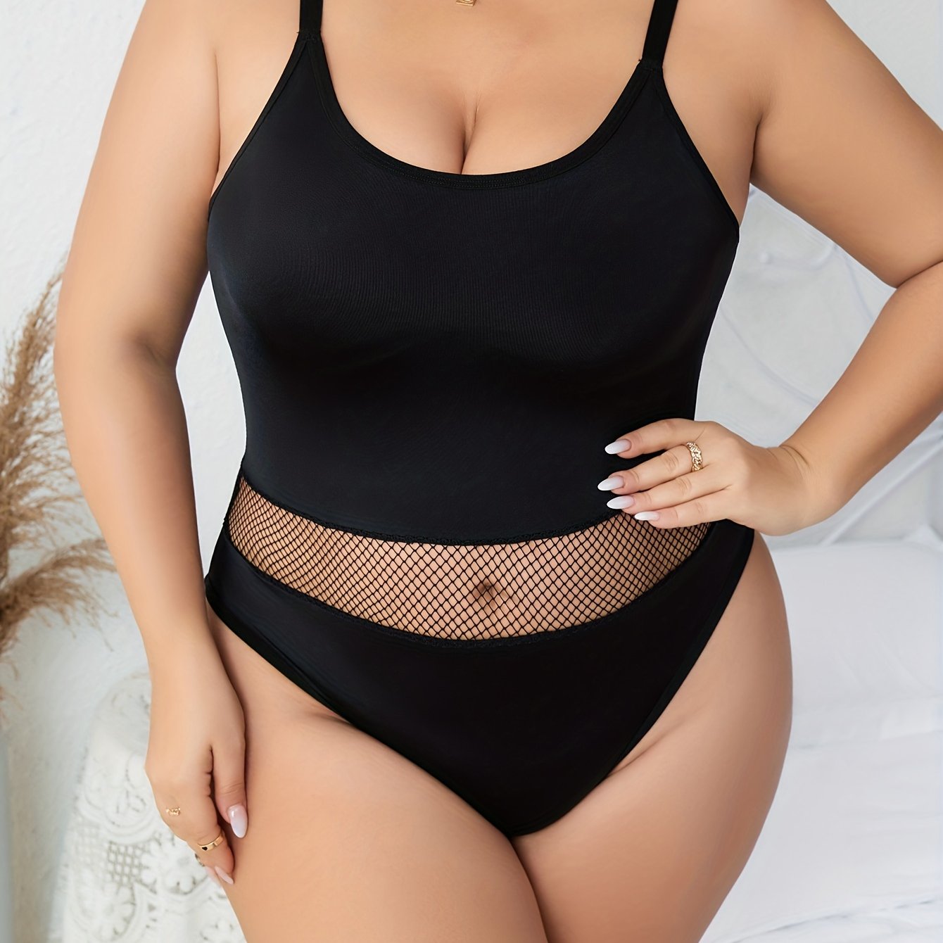 Sexy Fishnet Bodysuit Round Neck Slim Fit