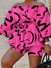 Off Shoulder Peplum Top & Shorts Set