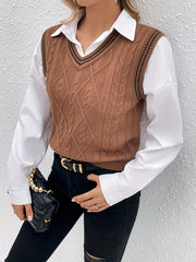 Sleeveless V Neck Sweater Vest with Contrast Trim