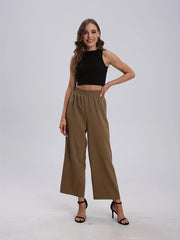 Casual Sleeveless V Neck Crop Top & Wide Leg Pants 2 Piece Set