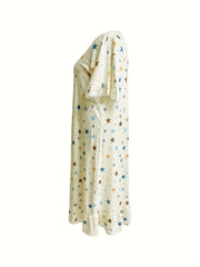 Star Print Lounge Dress with Ruffle Trim