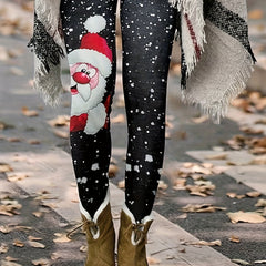 Christmas Leggings Santa Claus Print Elastic High Rise Sl