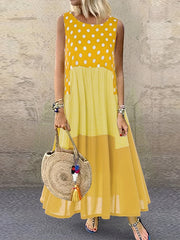 Polka Dot Splicing Maxi Dress Women's Clothing