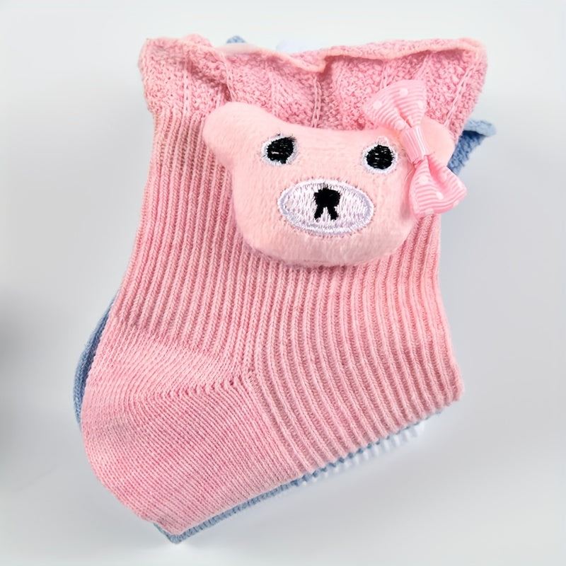 3 Pairs Kids Cotton Socks Bear Solid Breathable Sweat-absorbing