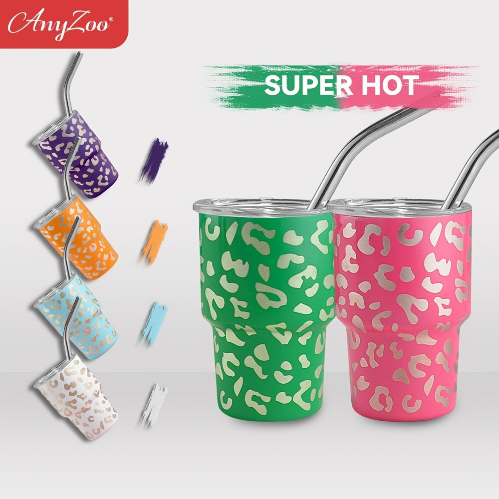 Anyzoo 2oz Leopard Ice Water Bottle BPA Stainless Steel Small Capacity
