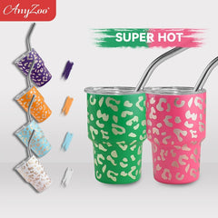 Anyzoo 2oz Leopard Ice Water Bottle BPA Stainless Steel Small Capacity