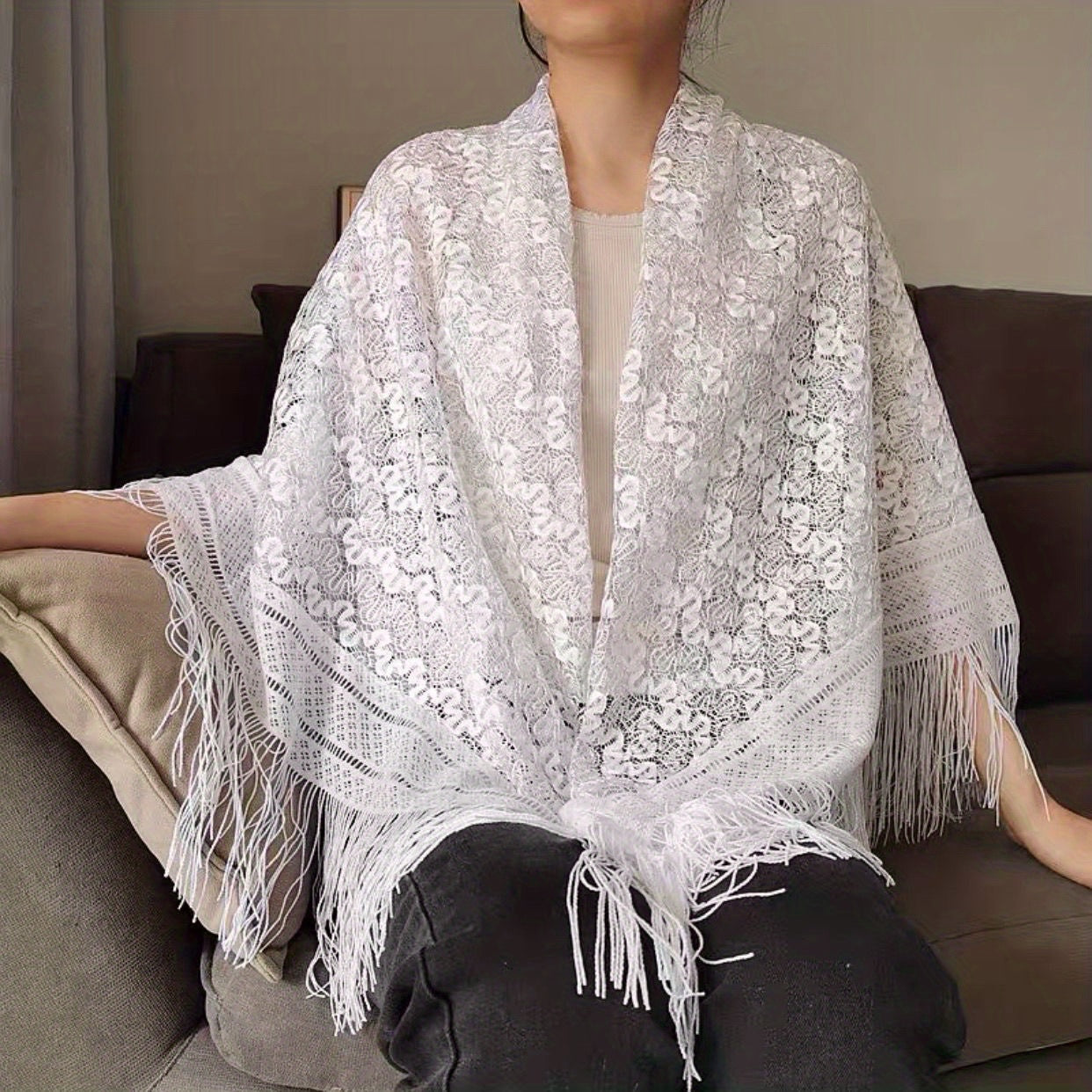 Embroidered Tassel Shawl Wrap Sunscreen Cape