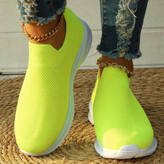Women's Breathable Mesh Slip On Sneakers Lightweight Orange Sock Shoes