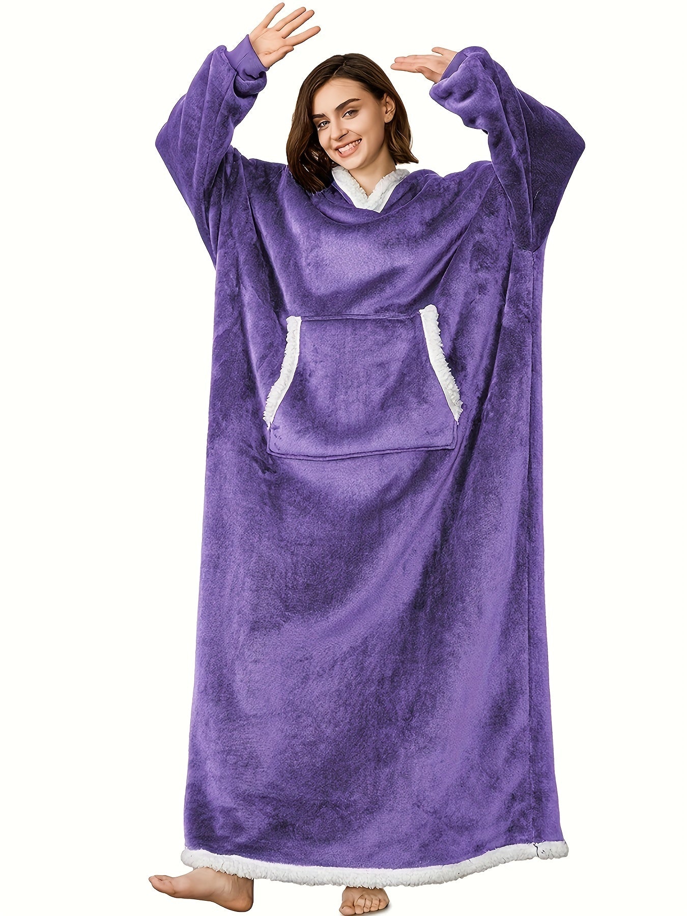 Women's Plus Winter Flannel Sherpa Hooded Robe