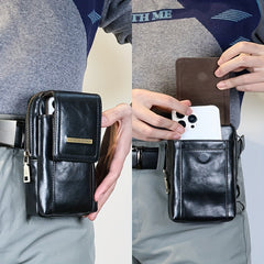 Vintage PU Leather Large Capacity Phone Storage Bag for Men