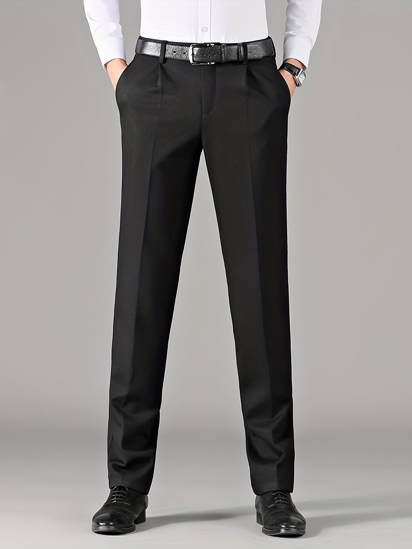 Men's Classic Solid Stretch Dress Pants for Business Fall Winter