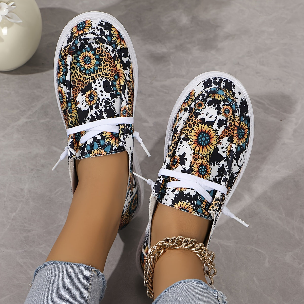 Sunflower Pattern Slip On Women's Casual Shoes