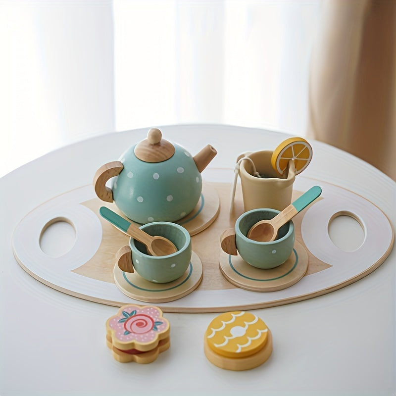 Wooden Toys Toy Tea Playset Deluxe Play Pretend Food Set