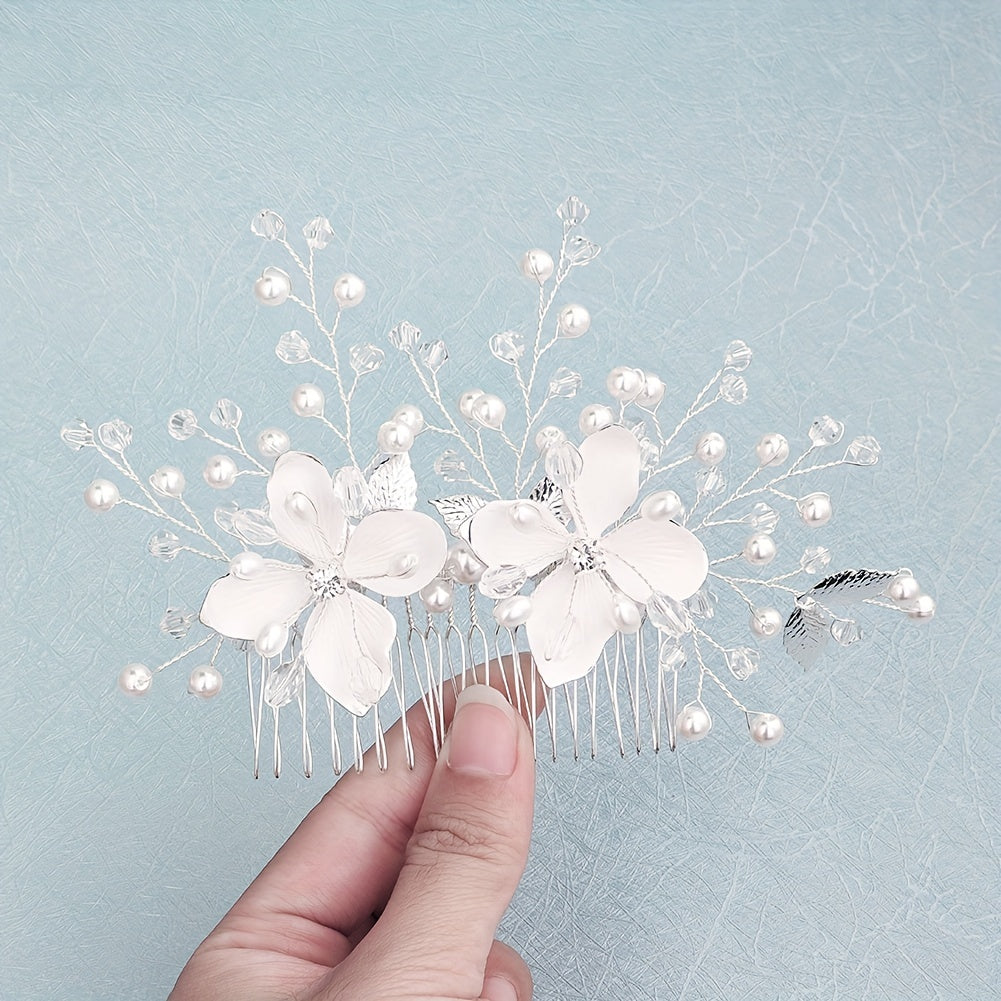 Flower Charm Hair Comb with Faux Pearl & Crystal - Wedding Headwear