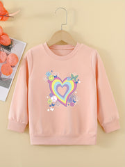 Floral Heart Graphic Girls Sweatshirt Comfort Fit Toddler Kids Pullover