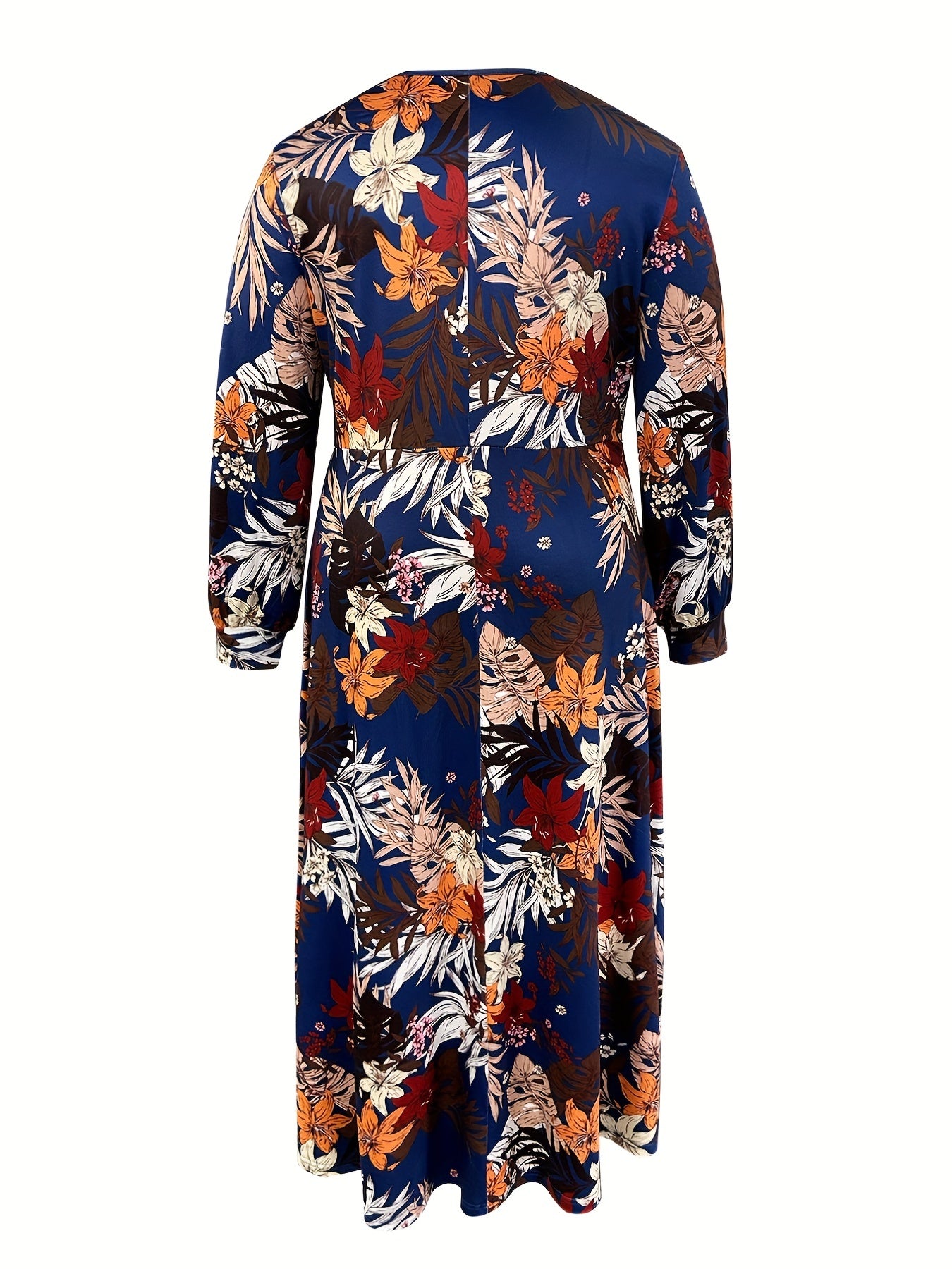 Plus Casual Dress Women's Floral Print Long Sleeve Maxi Dress