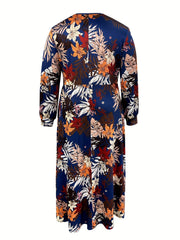 Plus Casual Dress Women's Floral Print Long Sleeve Maxi Dress