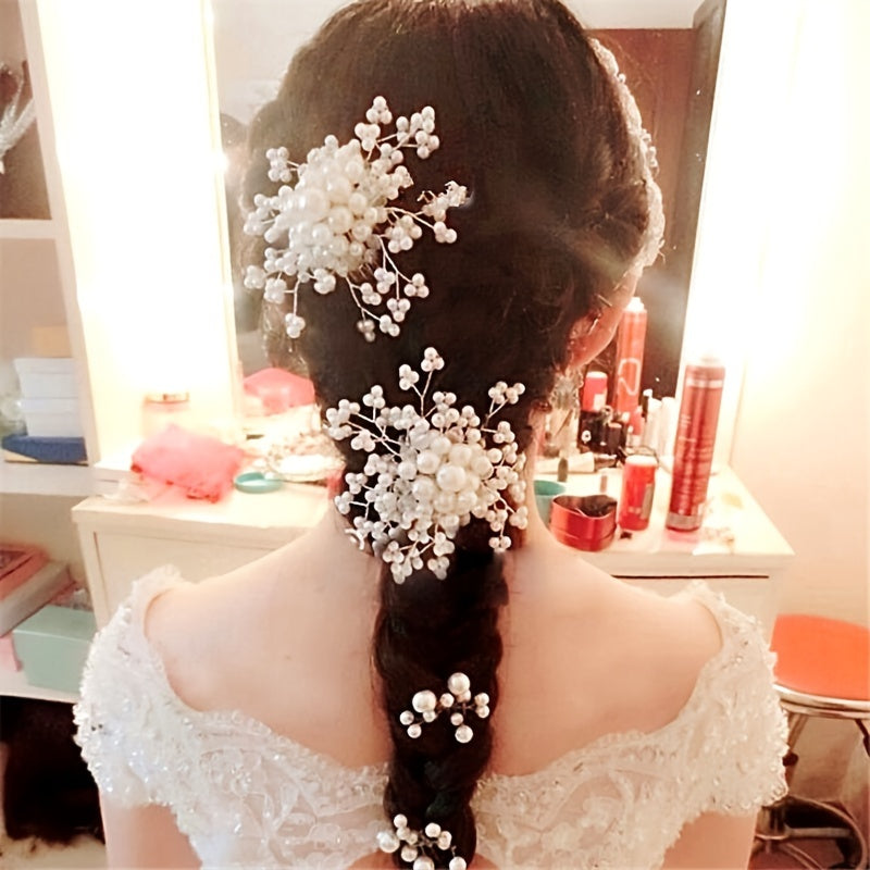 Bridal Wedding Hairpin Rhinestone Faux Pearl Hair Comb Accessories
