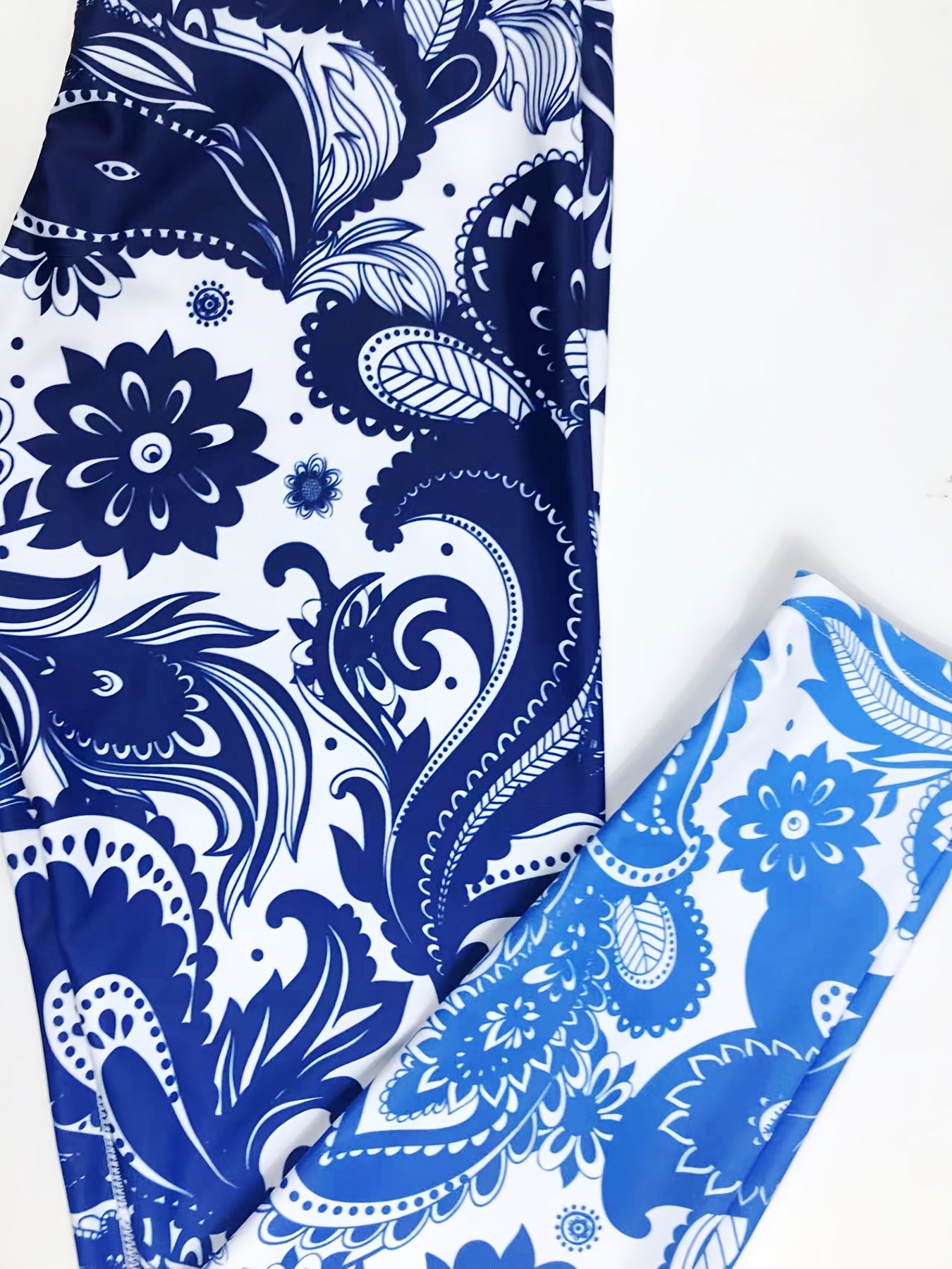 Porcelain Print Cropped Yoga Pants Stretchy Fitness Leggings