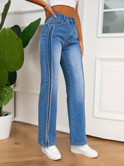 Loose Straight Leg Jeans Washed Blue Denim Pants