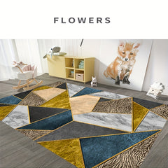 Geometric Absorbent Non Slip Rug Modern Lines Soft Hair Not Falling Off