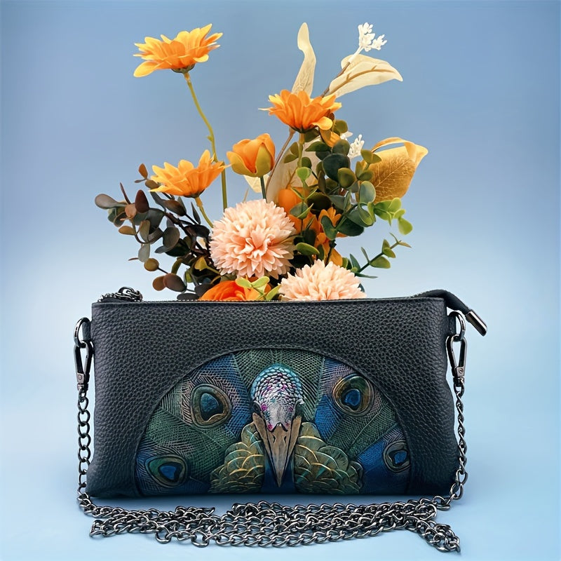 Vintage Floral Leather Lady Clutch Bag Handbag