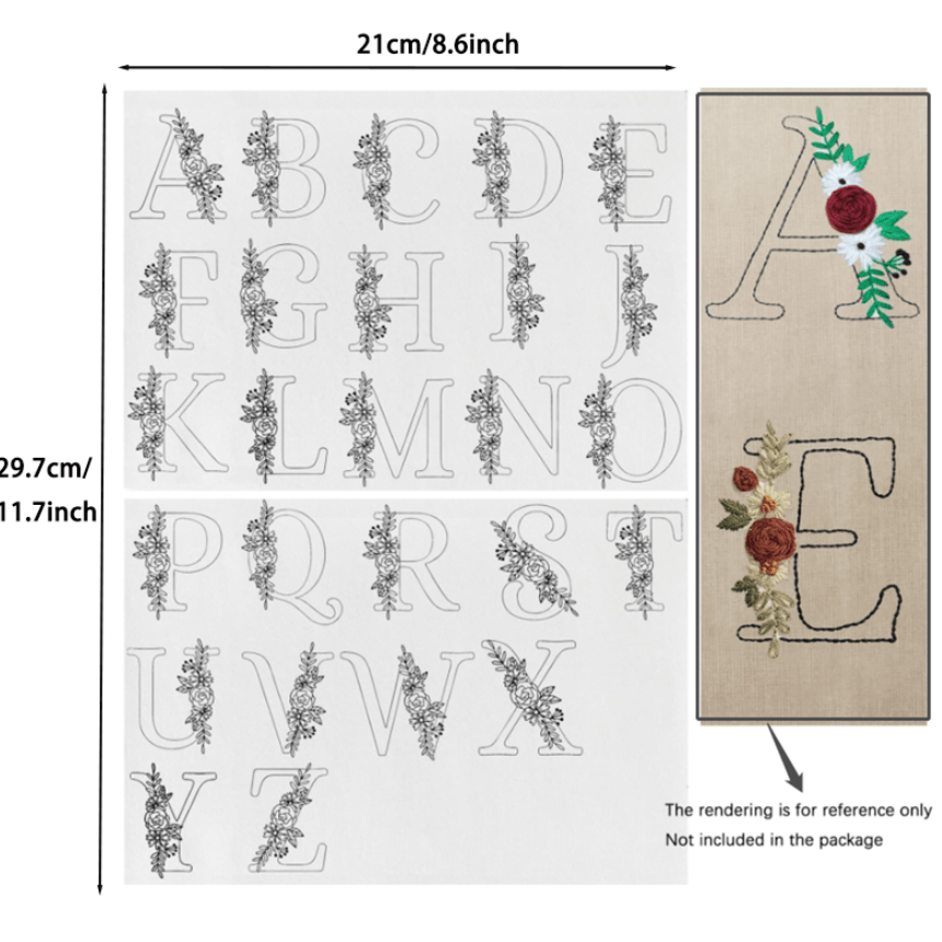 Floral Alphabet Embroidery Stickers - Hand Sewing Stabilize