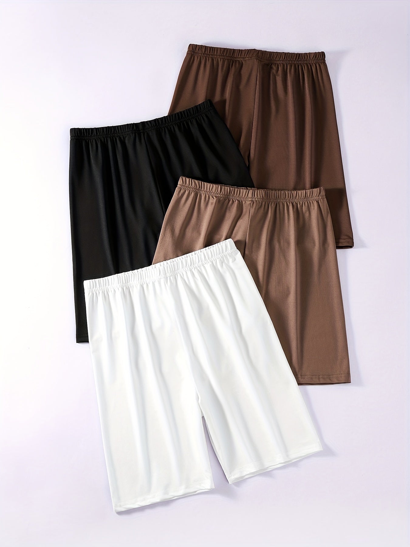 4pcs Solid Biker Shorts Women's Clothing