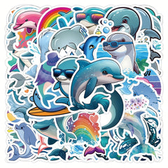 50pcs Ocean Dolphin Vinyl Stickers for Notebooks Water Bottles & More