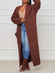 Solid Jacquard Longline Cardigan Women's Plus Stretch Sweater