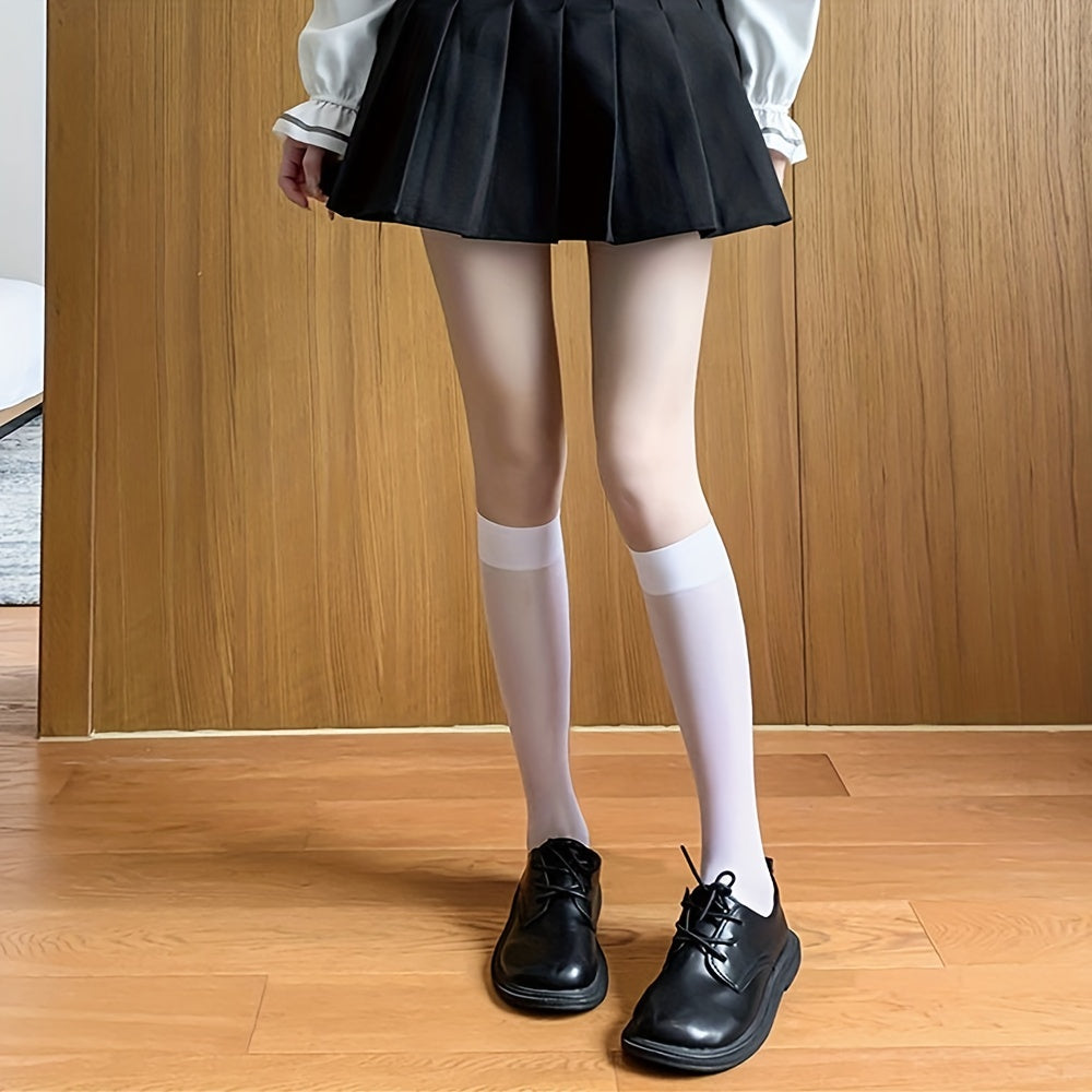 3 Pairs Solid Calf Socks College Style All match Knee High Socks