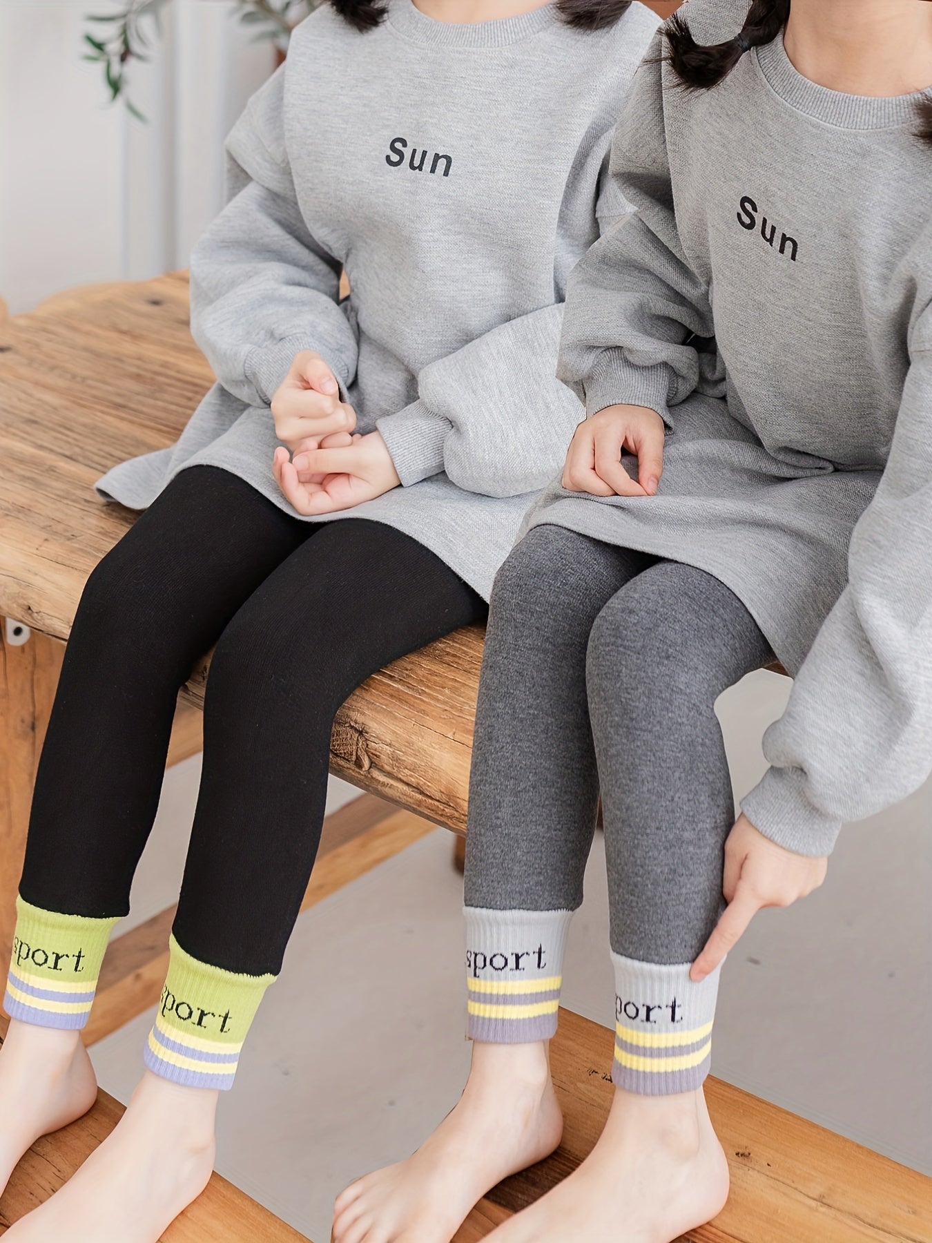 2 Packs Girls' Fleece Jogger Leggings, Warm & Stretchy Tight Pants
