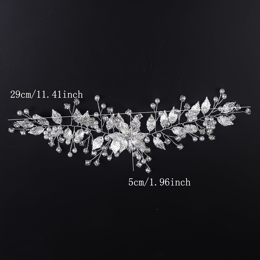 Faux Pearl Leaf Hairband Headband Rhinestone Wedding Hair Accessory