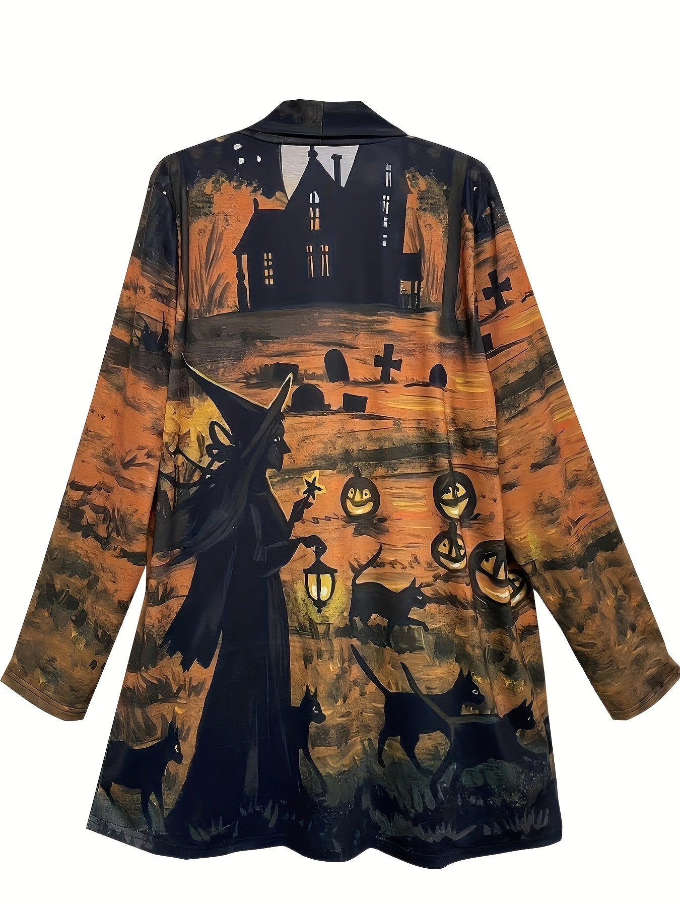 Halloween Cardigan Women's Plus Allover Print Long Sleeve