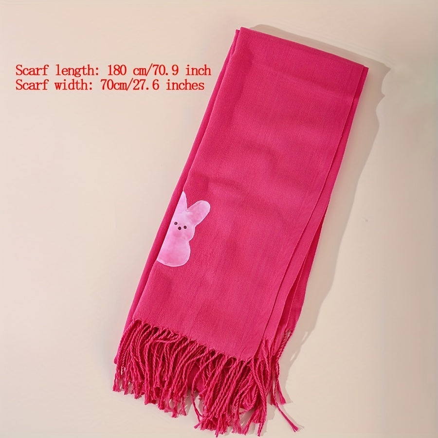 Rose Red Rabbit Print Tassel Scarf Breathable Sunproof Shawl