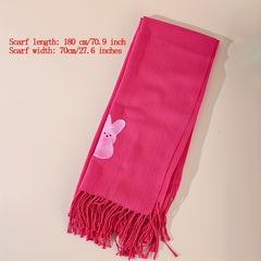 Rose Red Rabbit Print Tassel Scarf Breathable Sunproof Shawl